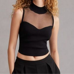 Anthropologie Black Sheer Panel Crop Top